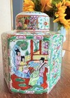 Vintage Chinese Rose Medallion Hexagon Ginger Jar 