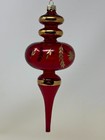 Christmas Hand Blown Tree Ornament Ruby Red Glass Icicle Gold Leaf 3 x 8    -  Ln
