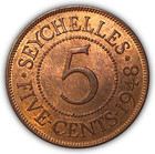 1948 Seychelles 5 Cents Uncirculated Unc Coin  21629