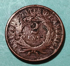 1865 Two Cent Piece   Bold Date   Partial Igwt   Very Good  Coin    b