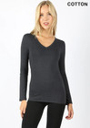 V Neck Cotton Long Sleeve Top Basic Soft Stretch Fitted Layering T-shirt  small 