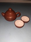 Vintage Chinese Yixing Zisha Red Clay Mini Teapot 2 White-lined Cups Jingxi Mark