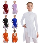 Kids Girls Lyrical Dance Dress Long Sleeve Sparkly Ballet Leotard With Skirt