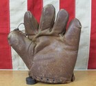 Vintage 1920s Joe Cronin Jr  Leather Split Finger Baseball Glove Tunnel Loop Web