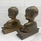 Vintage Armor Bronze Laughing Boy Bookends Pair Bronze Clad Art Deco 1920s Ny
