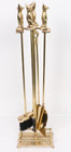 Fox Handle Brass Fireplace Tool 5 Piece Set   Beautiful Vintage Antique Mcm Item