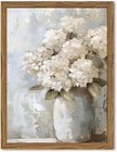 Framed Vintage Canvas Wall Art  White Hydrangea Floral Wall Decor Paintings     