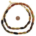 Old Red Yellow Venetian Striped Watermelon Trade Beads 9mm Ghana African Oval