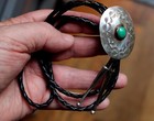 Pretty Vintage Navajo Handmade Sterling Silver Green Malachite Stone Bolo Tie