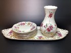 Zsolnay Hungary Handpainted Floral Butterfly Matching 8 Piece-tray  Plates  Vase