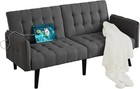 65    Convertible Futon Sofa Bed W 2 Usb Upholstered Tufted Folding Couch Loveseat