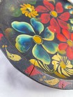 Black Floral Wooden Plate Shallow Bowl Folk Art Hand Painted 9  Vintage Russian 