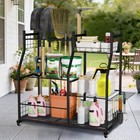 Large Rolling Garden Tools Storage Rack Garage Organizer Shelf W  Slots   Hooks