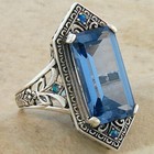 Art Deco Style 925 Sterling Silver 6 Ct Simulated Aquamarine Opal Ring      283x