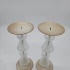 Set Of 2 Classic Style Glass Pillar Candle Holder 12  Tall Clear  Beige