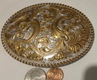 Vintage Metal Belt Buckle  Nice Big Brass And Silver Western Style  Crumine