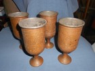 Set Of 4 Antique Copper Metallic Goblets  Ornately Decorated   Engraved 6 In