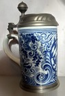 Vintage Kaiser Porcelain W Germany Beer Stein Cobalt Blue 34 Pewter Base Lid 8 