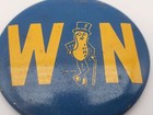 Vintage Mr  Peanut  win  Pin Blue Yellow Metal Pinback Button Badge
