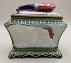 Vintage Art Nouveau Ceramic Pipe Tobacco Humidor Box - 9399 Figural Pipe Lid