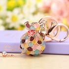 Keychain Money Lucky Bag Crystal Flower Keyring Rhinestone Car Key Chain Ring