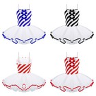 Girls Christmas Ballet Dance Tutu Dress Sleeveless Striped Bow Leotard Costumes