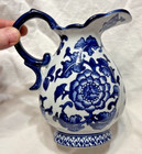 Vintage The Bombay Company Creamer Pitcher Blue   White Floral Ceramic 6  Tall