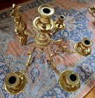 Antique Pair Ornate Brass Gilt Wall Sconces Candelabras 5 Candleholders Signed B