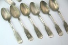 Antique Brazil Silver  Fiddle Spoon Lot Of 12 Coin Soup Server Table Spoons Vtg