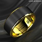 8 6mm Black Brushed Gold Stripe Tungsten Ring Wedding Band Atop Men s Jewelry