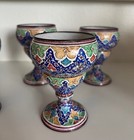 Vintage Persian Set Of 6 Hand Painted Enamel On Copper Cups Intricately Painted