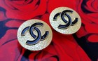 10pcs Stamped Chanel Cc Gold   Black Round Button 18mm