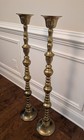 Vintage Large Tall Brass Floor Pillar Candlesticks Pair Altar Candle Holders 39   