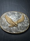 Crumrine Western Vintage Oval Belt Buckle Silver gold Eagle Floral Rope Edge