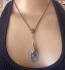 Vintage Necklace Art Nouveau  Lavalier Brass Pendant Blue Antique Czech Glass