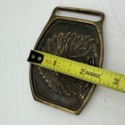 Vintage Chief Native American Belt Buckle Brass Feathers Bronze