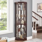 Corner Glass Cabinet Lighted Curio Cabinet Corner Display Case Dark Cherry