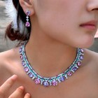 Popular Silver Plated Cubic Zirconia Enamel Necklace Earrings Bridal Jewelry Set