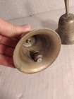  2  Vintage Antique Heavy Cast Brass Metal Hand Bells Very Old 