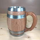 Oak Beer Mug W  Handle Viking Wooden Stainless Lined 16 Oz Whiskey Wine Barrel