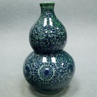 Chinese Old Porcelain Blue Glazed Blue And White Lotus Pattern Gourd Vase