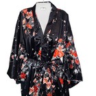 Vintage Kimono Robe Womens Large 55    Satin Floral Dressing Gown Geisha Japanese