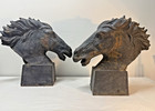 Antique Pair Cast Iron Horse Head s Garden Sculpture s Statue Victorian Metal     