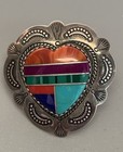 Native American Multistone Inlay   Sterling Engraved Heart Earrings
