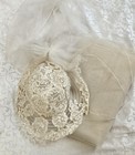Vintage Bohemian Bridal Hat With Veil Ivory Lace Net Wedding Church 