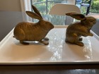 Pair Of Vintage Solid Brass Bunny Rabbit Figure Patina Mid Century Modern Easter