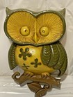 2 Vtg Mcm 1970 s Owl Yellow   Green Cast Aluminum Wall Plaque Sexton