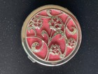 Pink Enamel W crystal  Flowers  Compact Mirror  New  Vintage Feel 