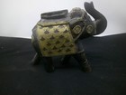 2 Vintage Hand Made Carved Wooden Elephants Copper   Brass