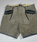 Vintage German Lederhosen Grey Suede Split Leather Shorts Oak Leaf Bavarian 44